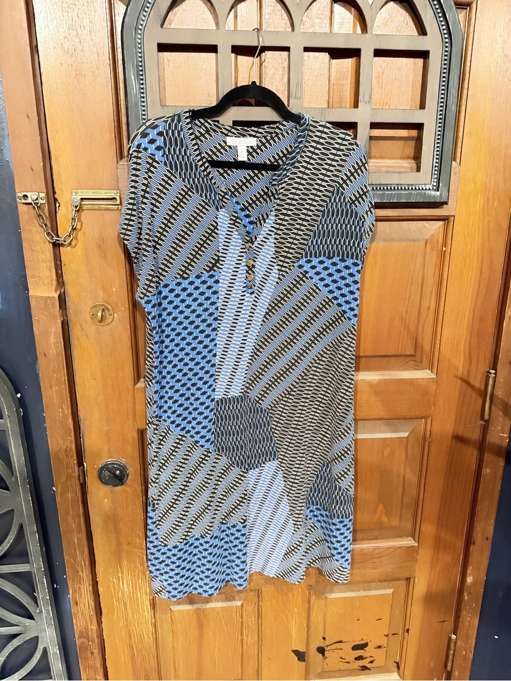 Dana Buchman Blue and Black Geometric Midi Dress